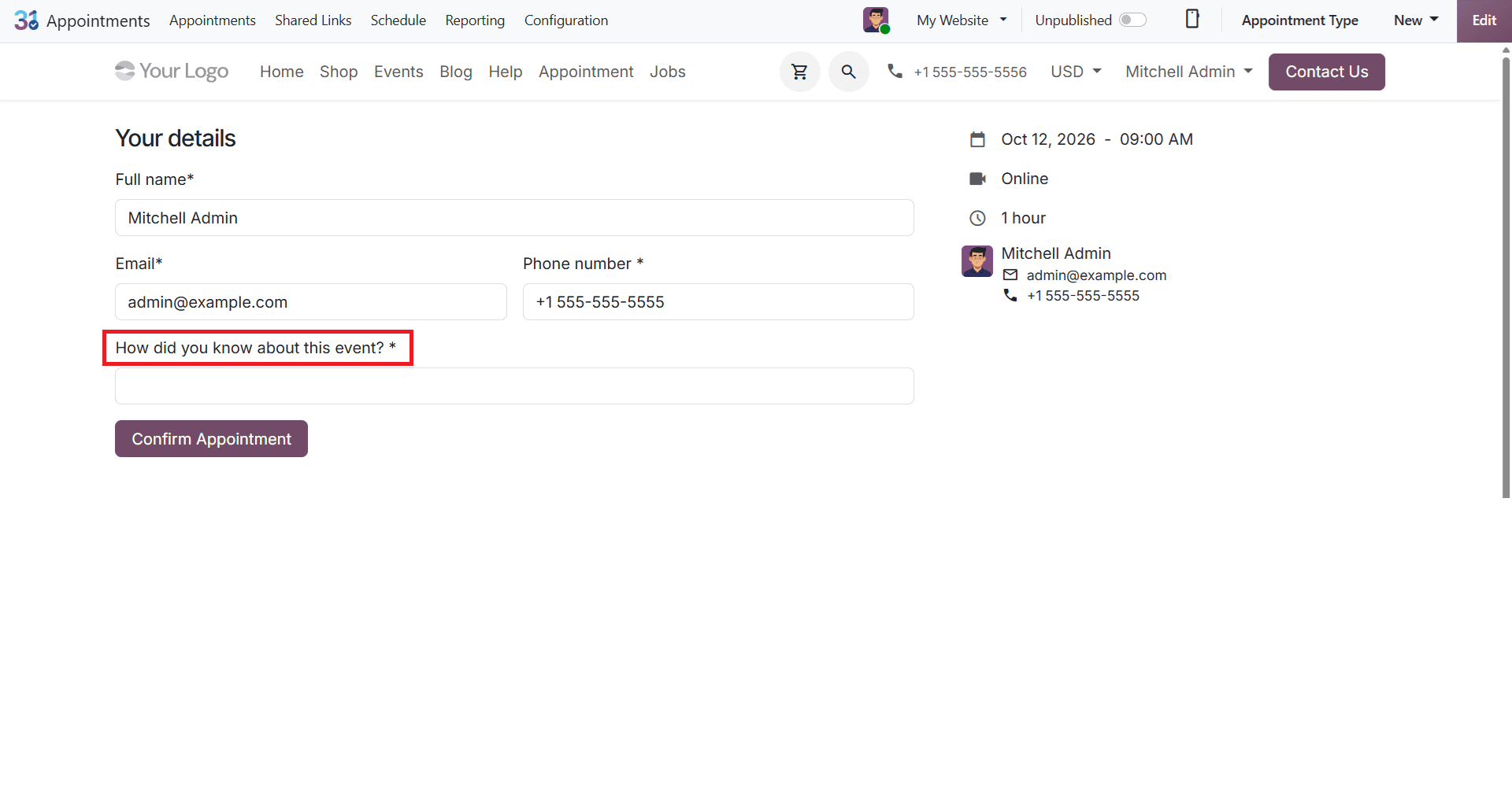 How to Add Booking Questions and Analyze Answers in Odoo 20 Appointments-cybrosys