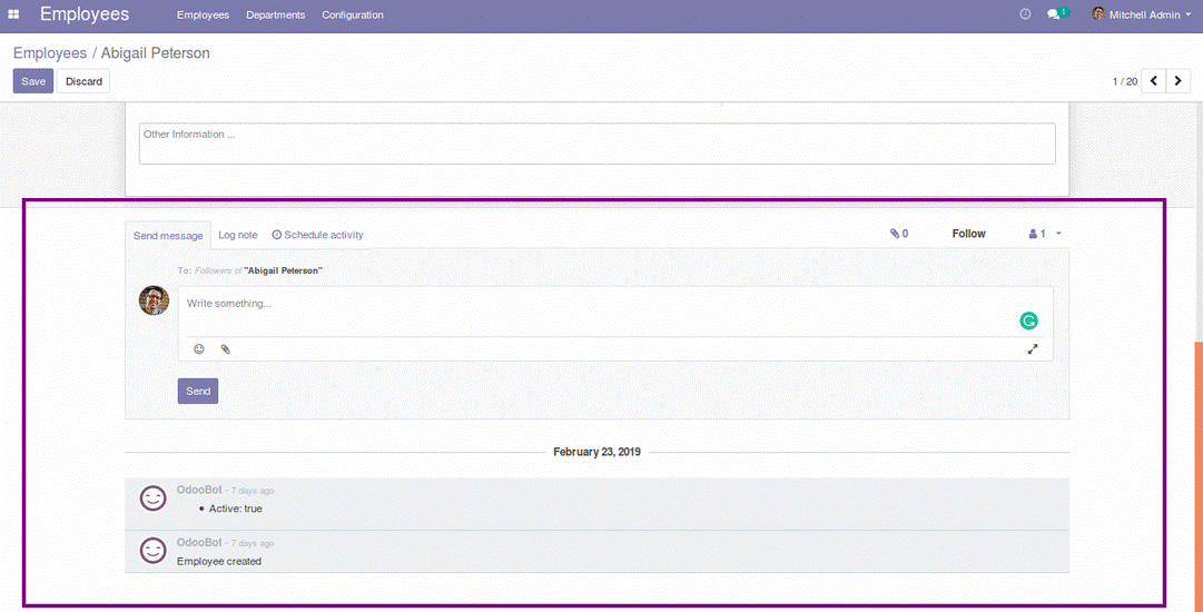 how to add chatter to form view in odoo v12