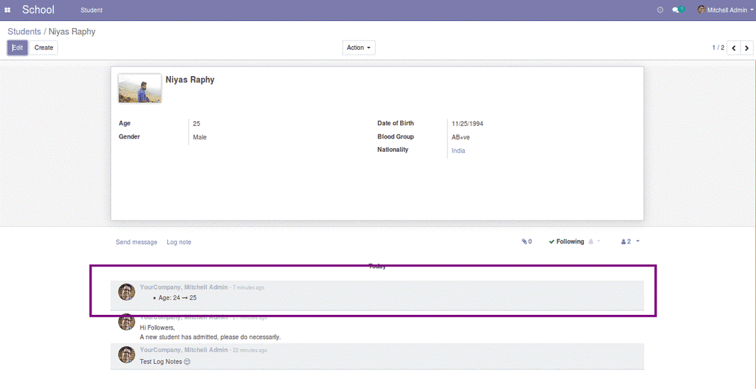 how to add chatter to form view in odoo v12