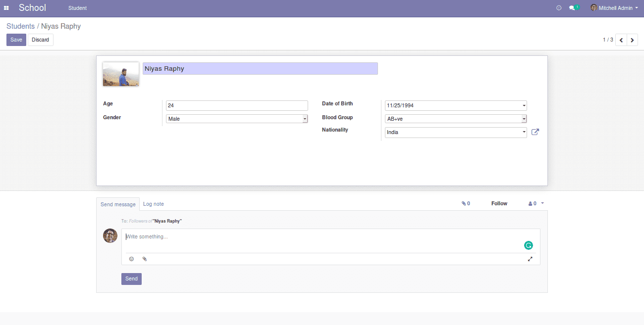 how to add chatter to form view in odoo v12