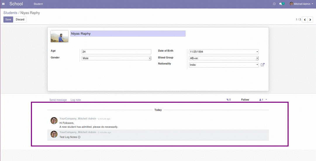 how to add chatter to form view in odoo v12