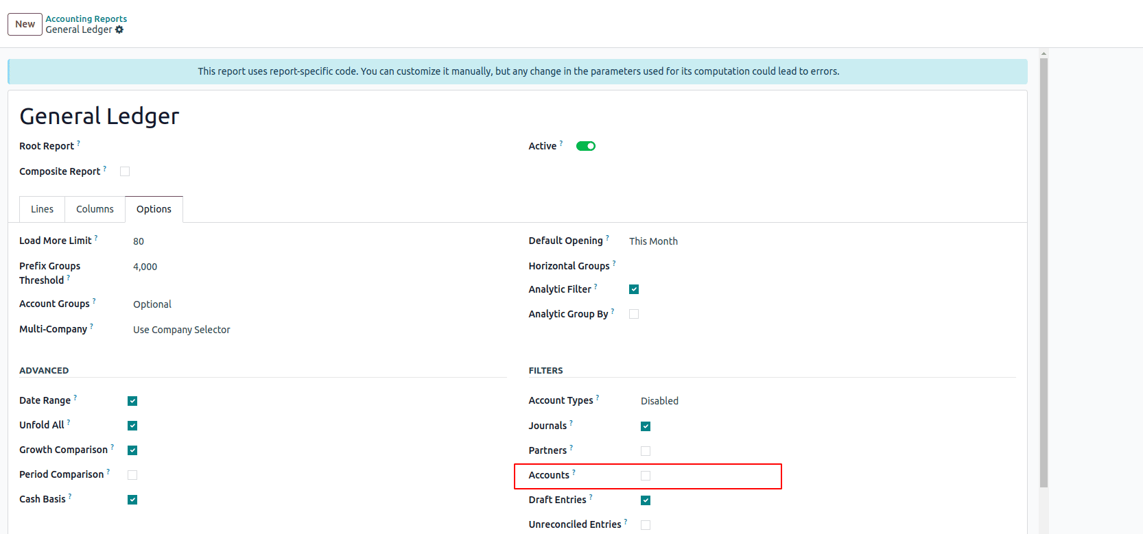 How to Add Filters to Accounting Reports in Odoo 18-cybrosys