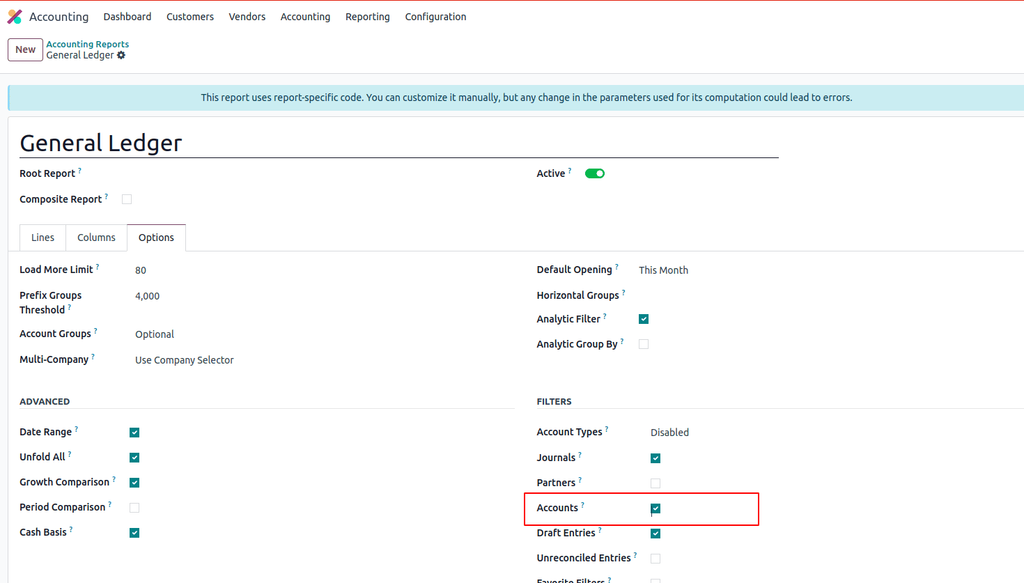 How to Add Filters to Accounting Reports in Odoo 18-cybrosys