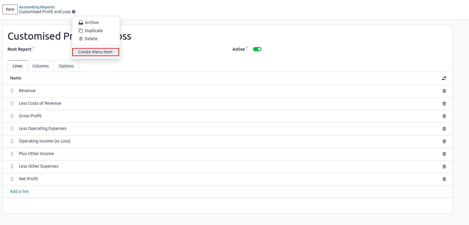 How to Add Financial Reports from UI in Odoo 18-cybrosys