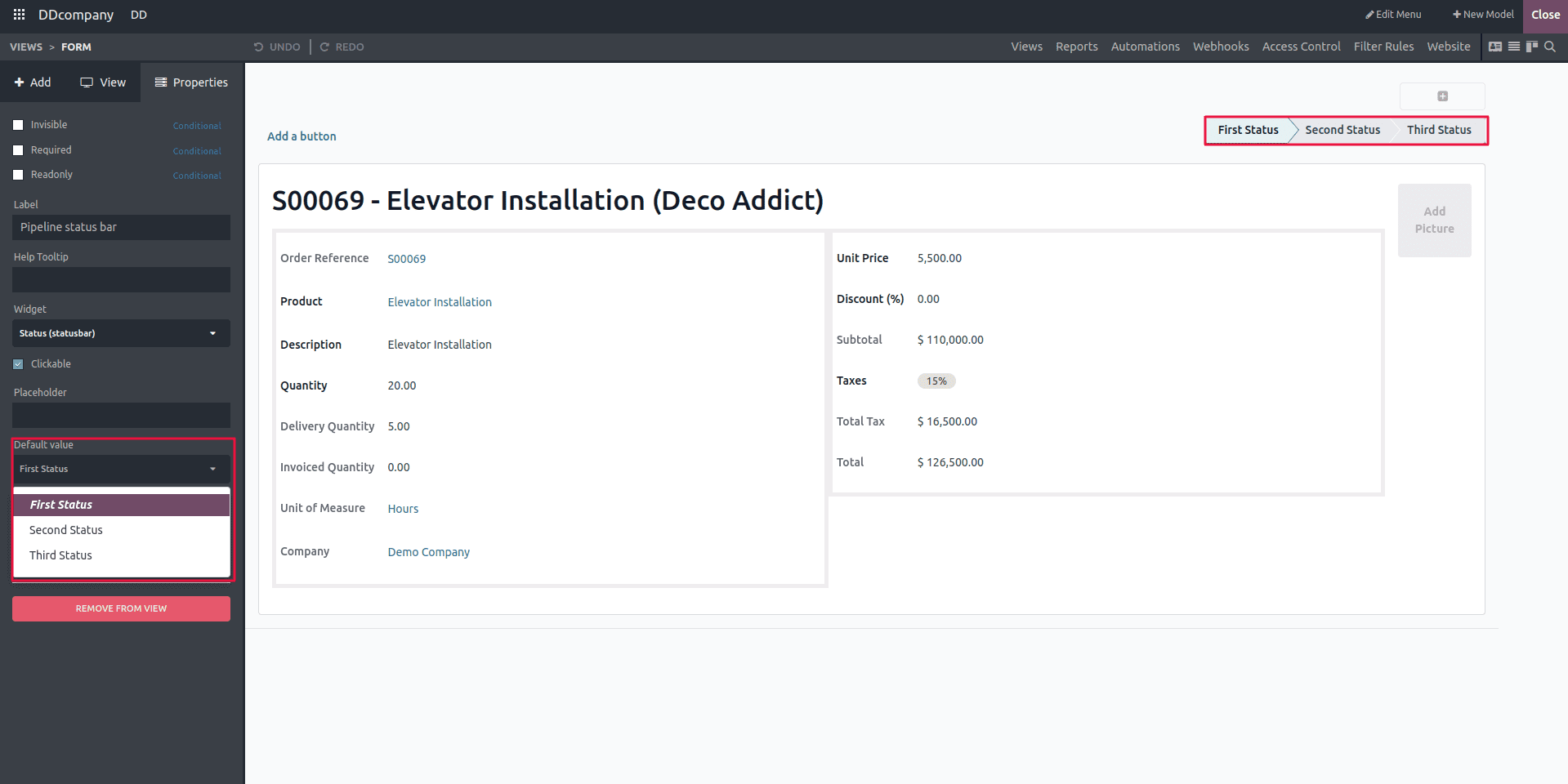 How to Add Status Bar in Form View Using Odoo 17 Studio-cybrosys