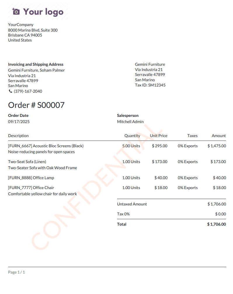 How to Add Watermark in PDF Reports in Odoo 19-cybrosys