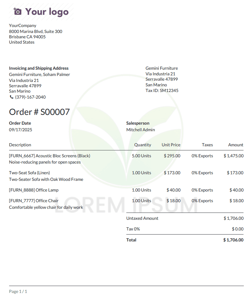 How to Add Watermark in PDF Reports in Odoo 19-cybrosys