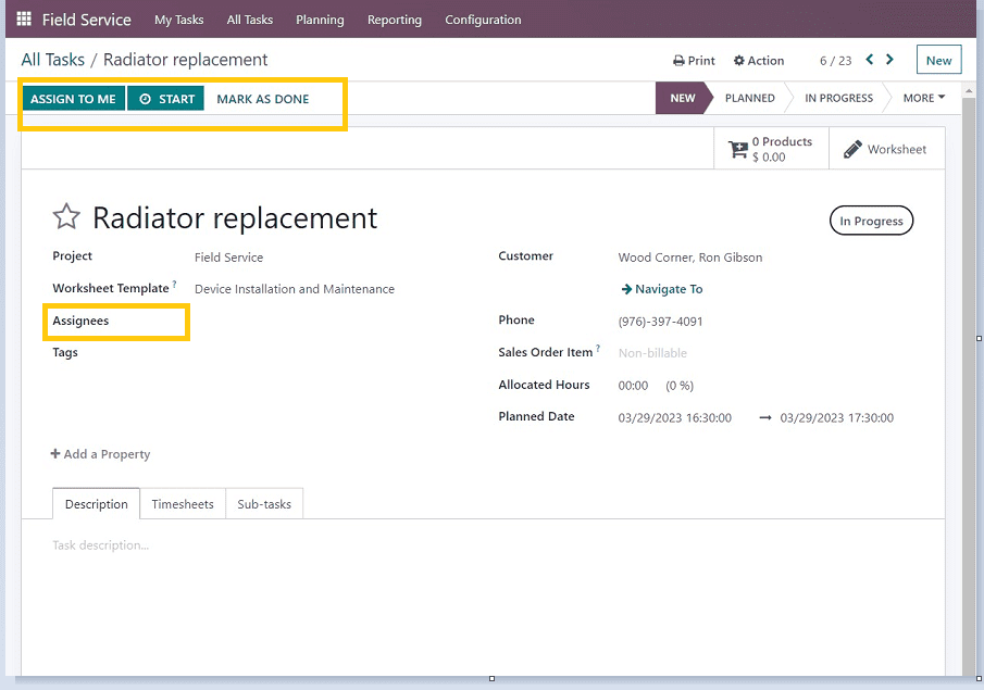 How to Assign A Task in Odoo 16 Field Services-cybrosys