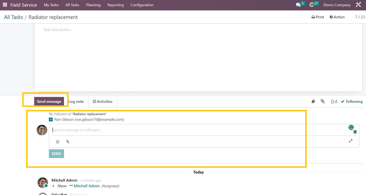 How to Assign A Task in Odoo 16 Field Services-cybrosys