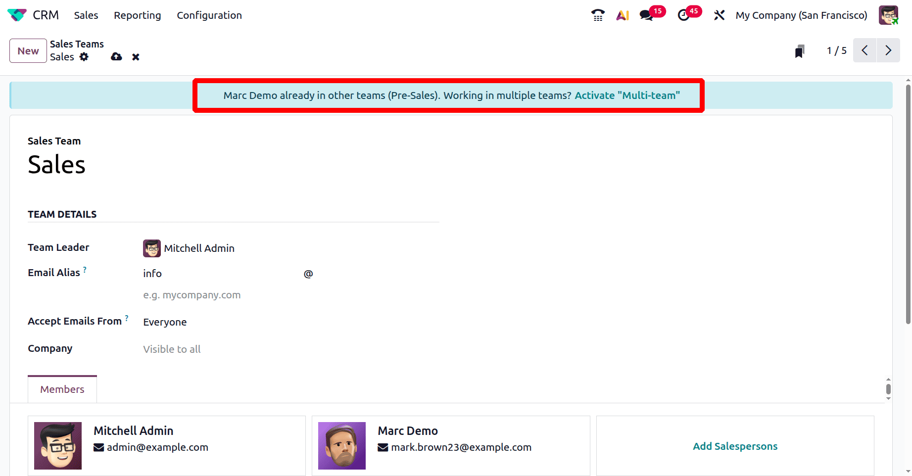 How to Assign Salespersons to Multiple Teams in Odoo 19 CRM-cybrosys