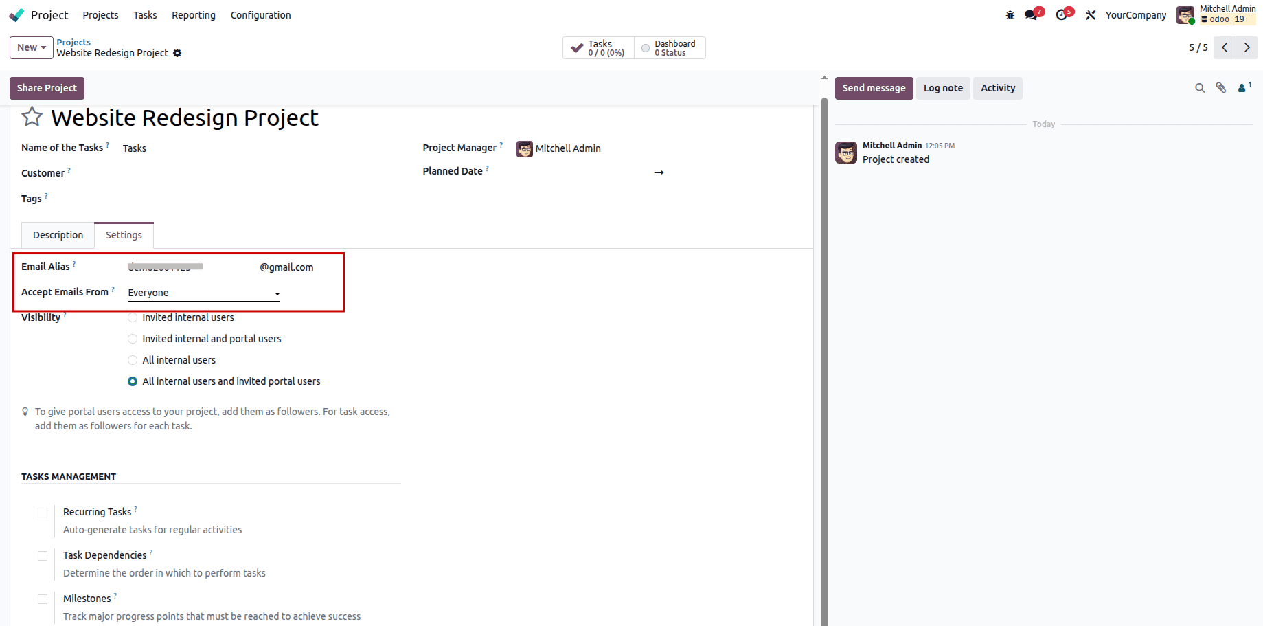 How to Automate Task Creation from Emails in Odoo 19 Projects-cybrosys