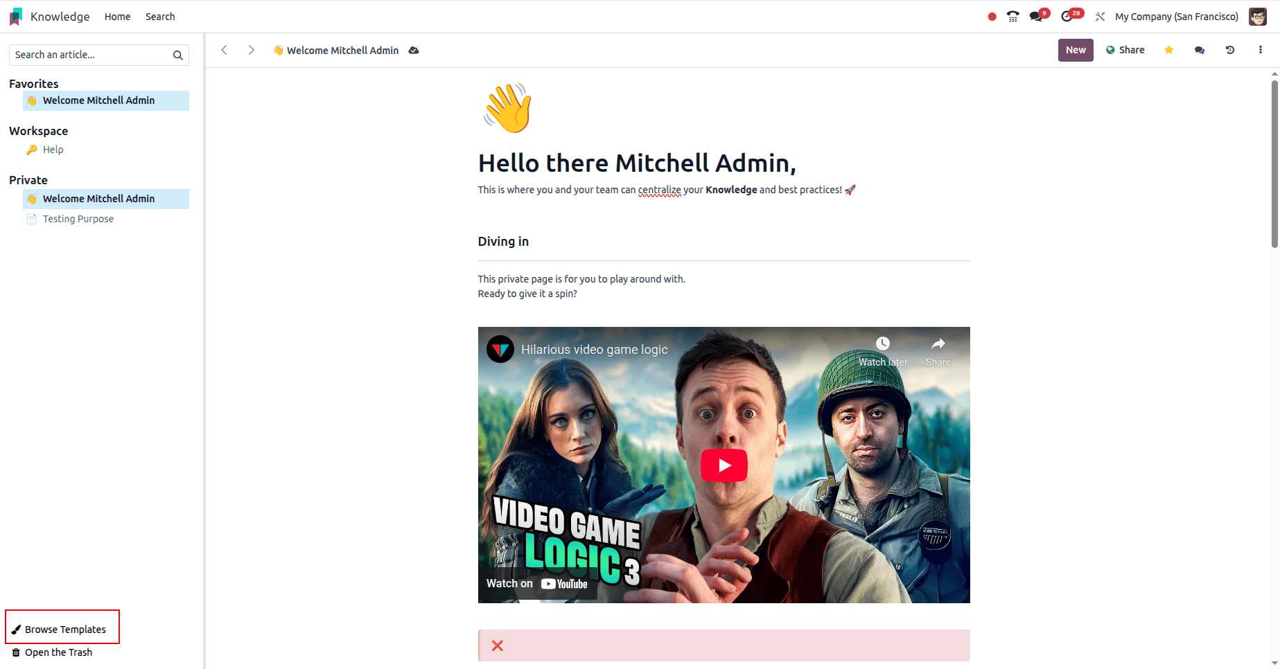 How to Browse and Load Templates in Odoo 18 Knowledge Module-cybrosys
