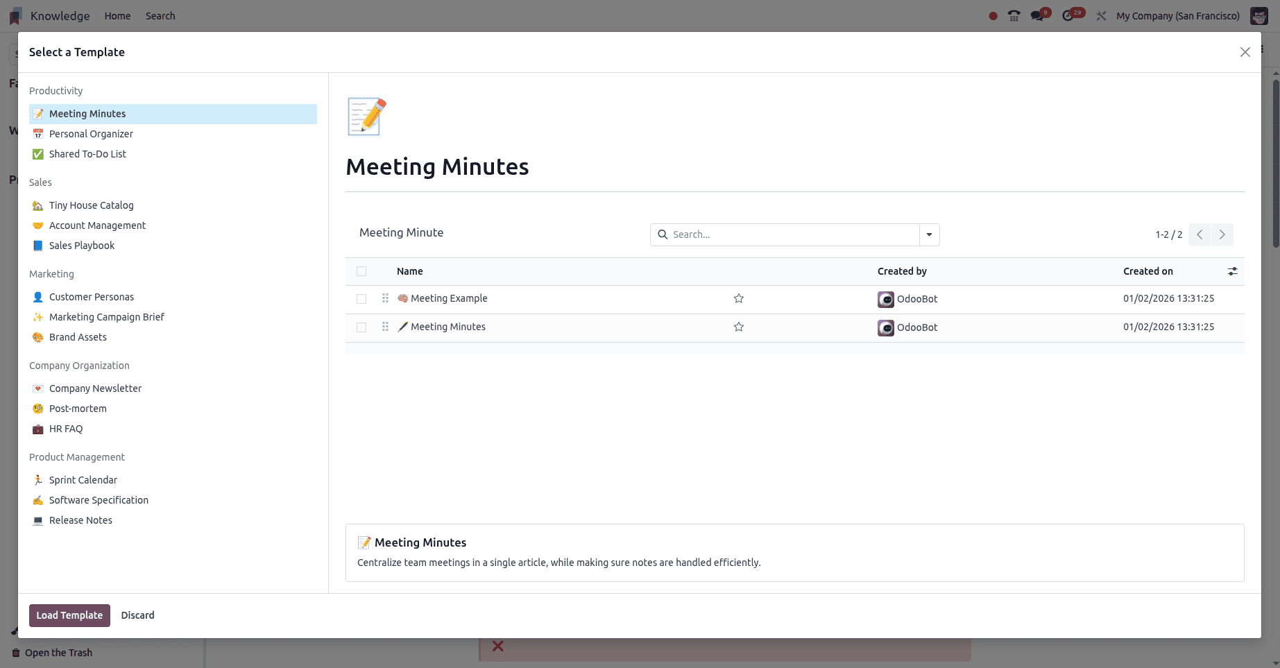 How to Browse and Load Templates in Odoo 18 Knowledge Module-cybrosys