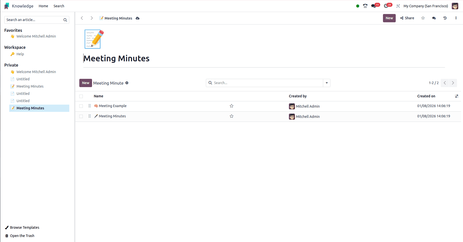 How to Browse and Load Templates in Odoo 18 Knowledge Module-cybrosys