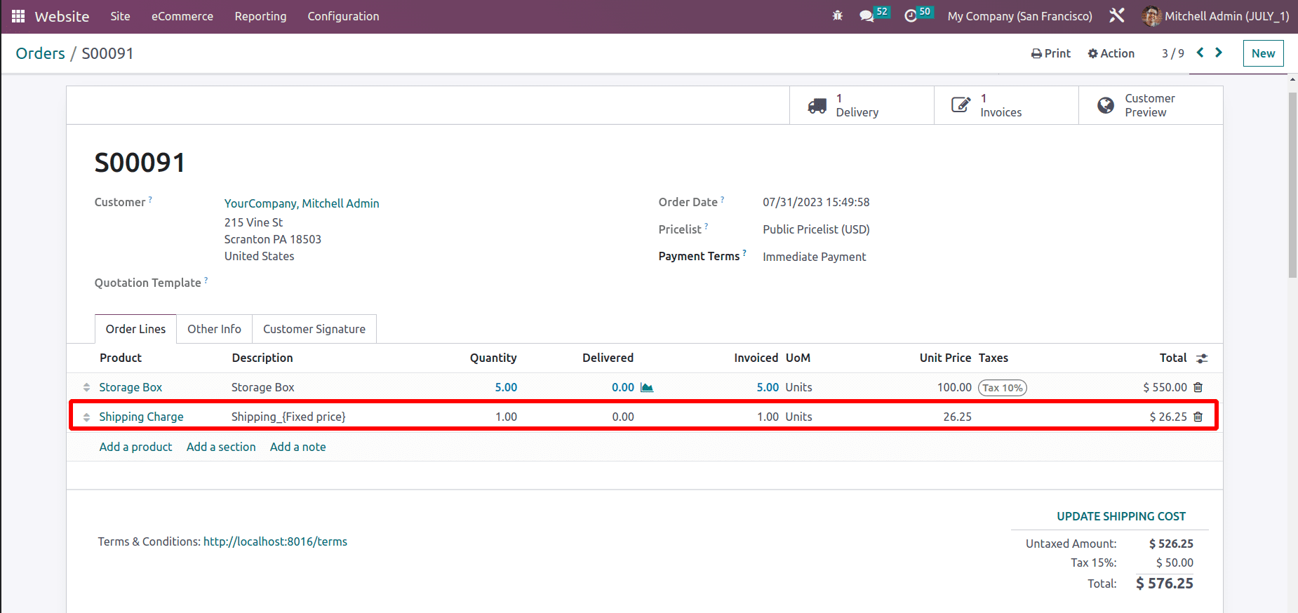 How to Calculate Shipping Charges for Online Sales Deliveries in Odoo 16 Website-cybrosys