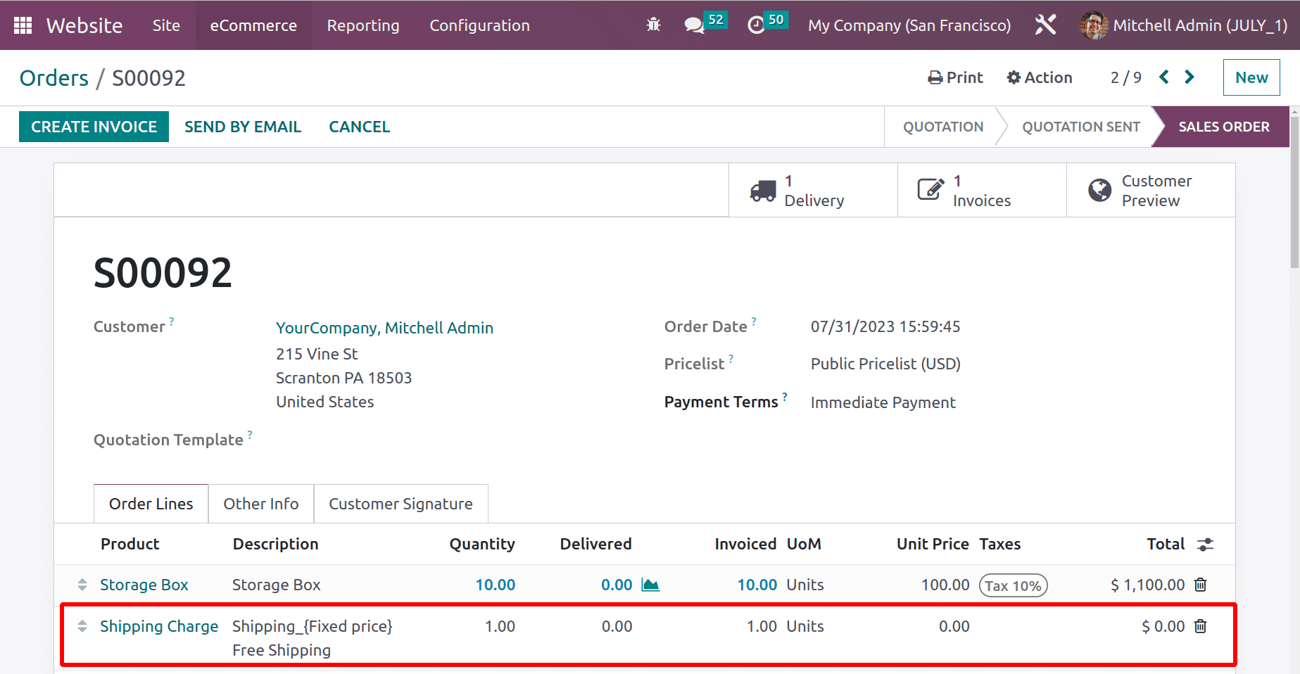 How to Calculate Shipping Charges for Online Sales Deliveries in Odoo 16 Website-cybrosys