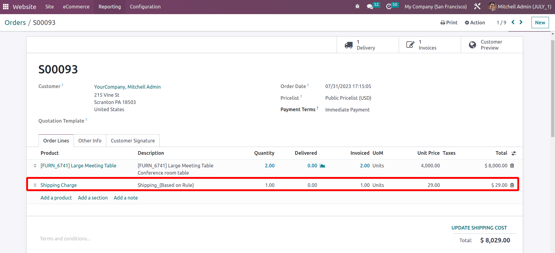 How to Calculate Shipping Charges for Online Sales Deliveries in Odoo 16 Website-cybrosys