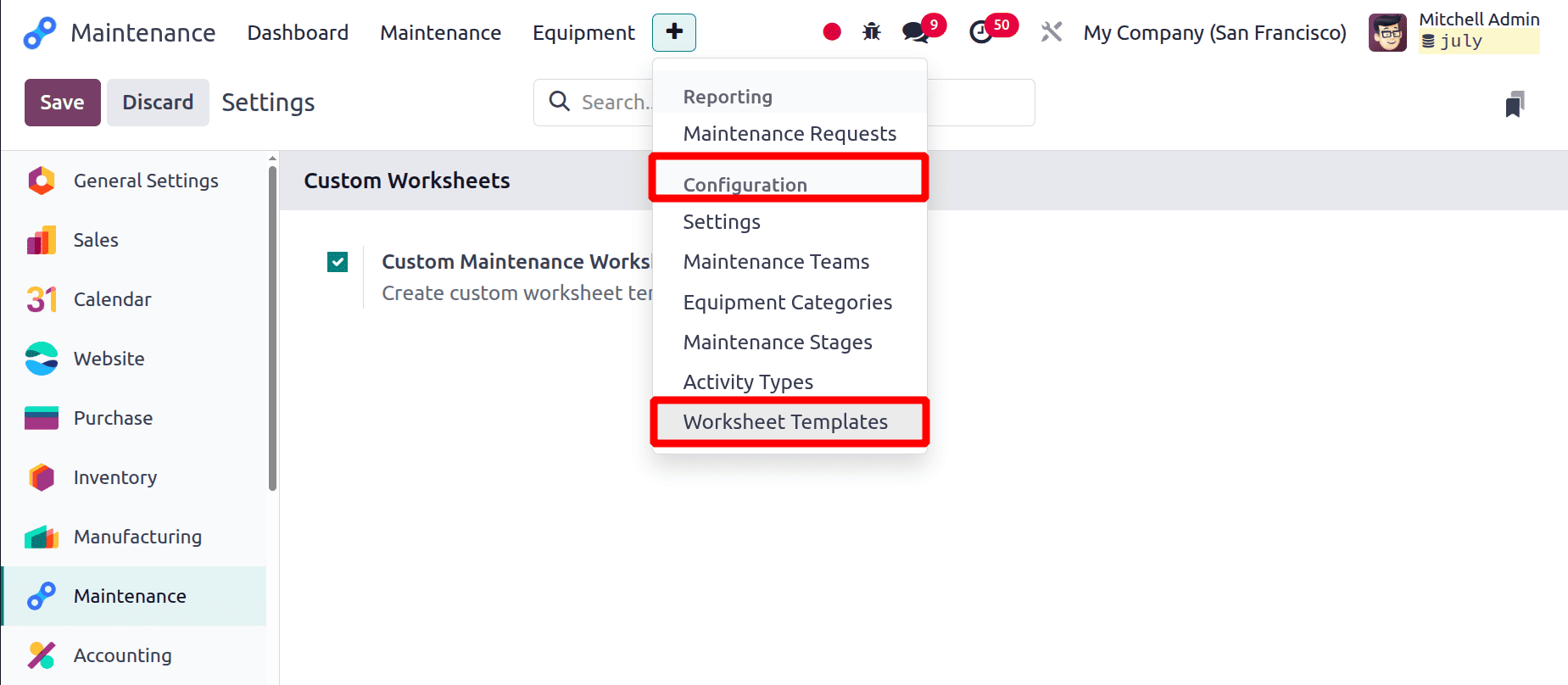 How to Configure a Custom Worksheet Template for Odoo 18 Maintenance-cybrosys