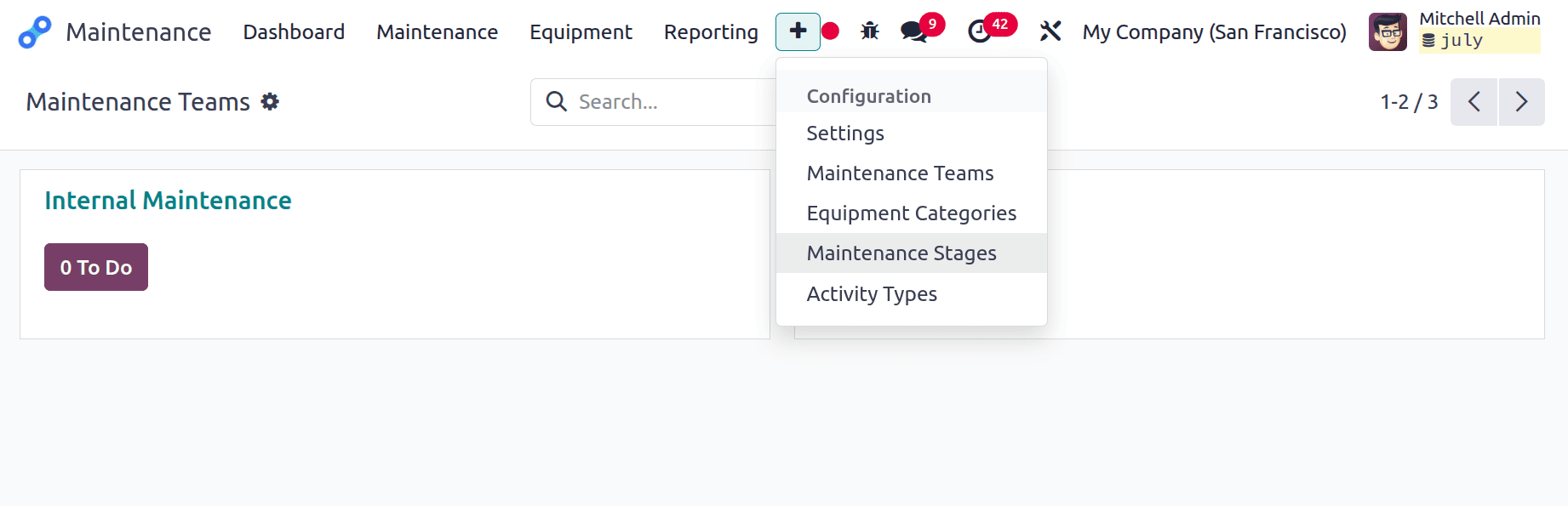 How to Configure a Maintenance Stages and Maintenance Team in Odoo 18-cybrosys