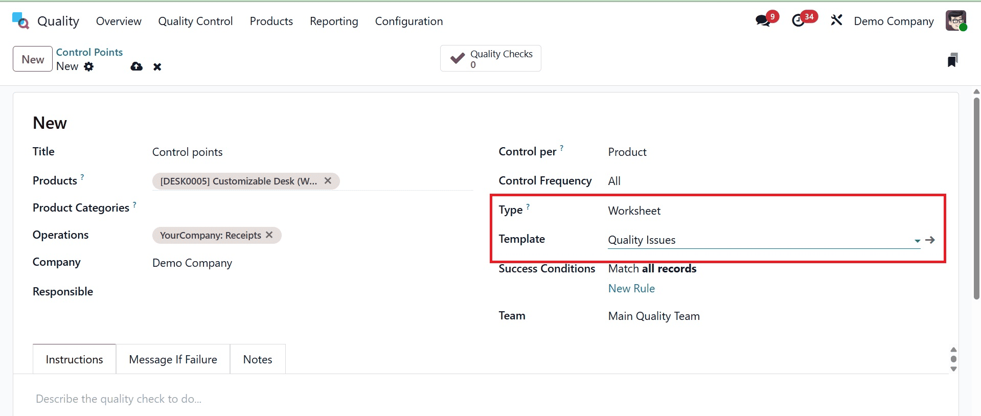 How to Configure a Quality Worksheet Template in Odoo 18 Quality Module-cybrosys