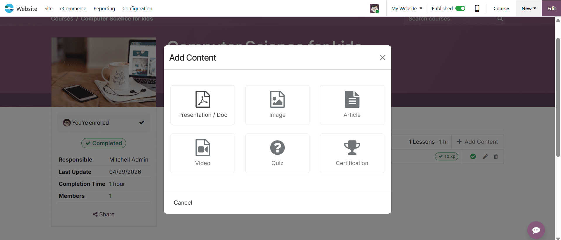 How to Configure an E-Learning Course in Odoo 19-cybrosys