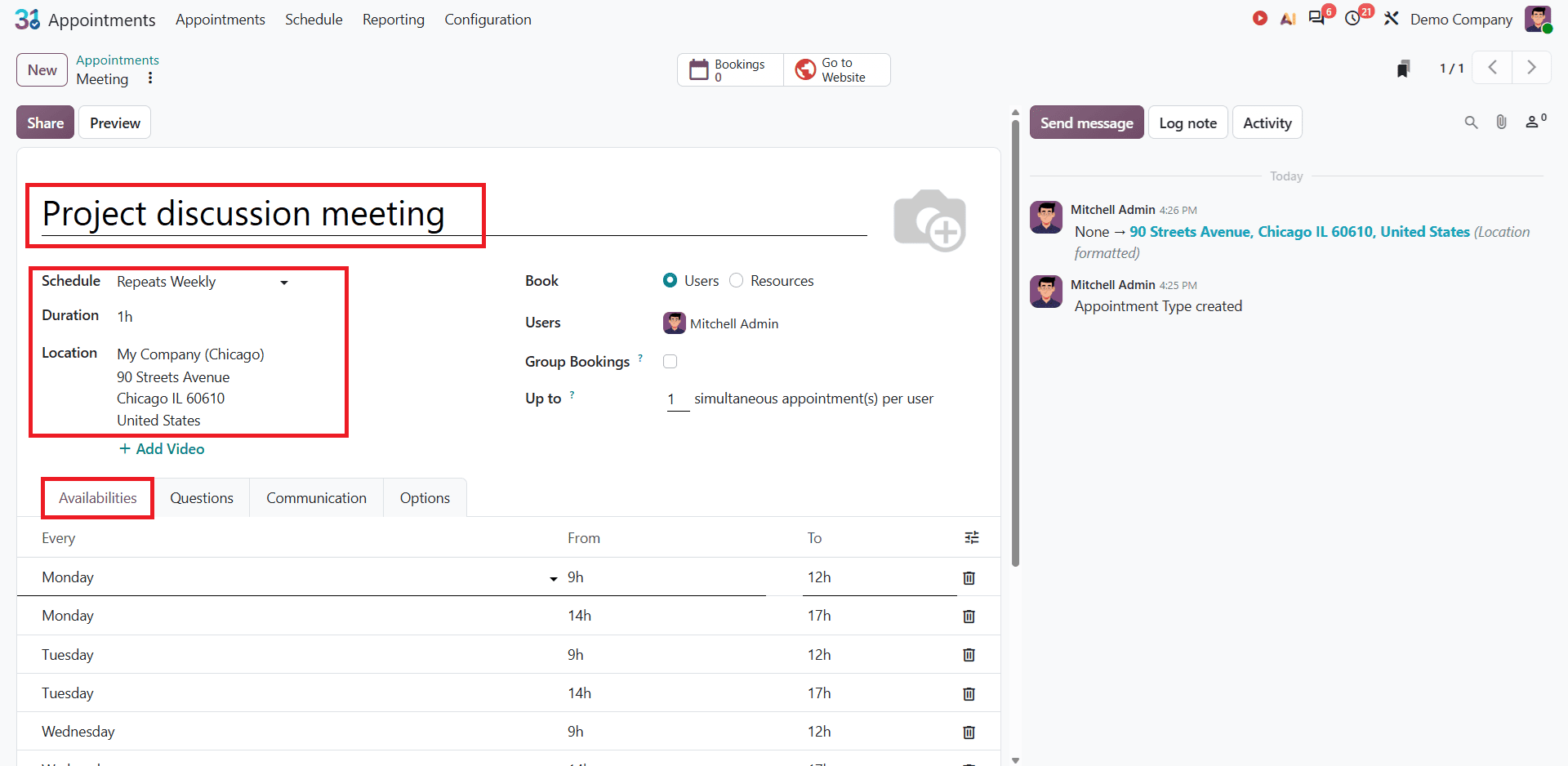 How to Configure Appointment Types, Durations, and Availability in Odoo 20-cybrosys