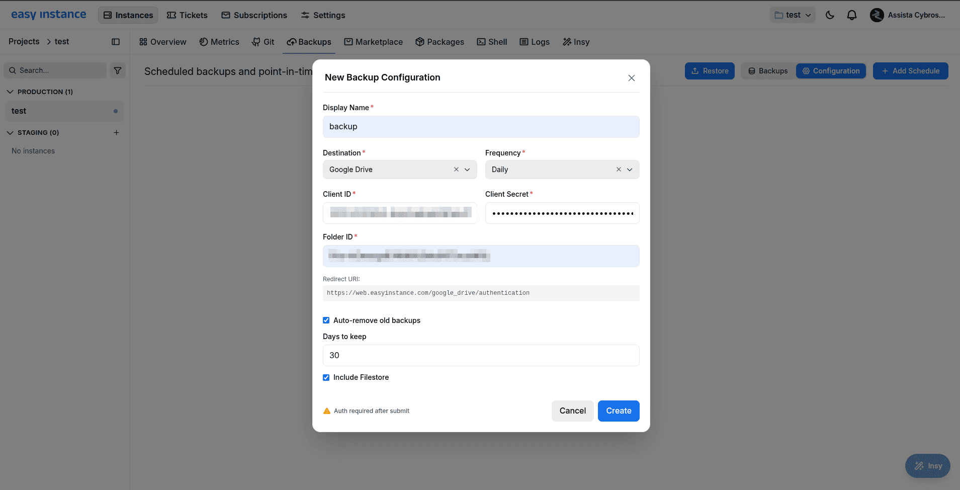 How to Configure Automatic Database Backup in Easy Instance-cybrosys