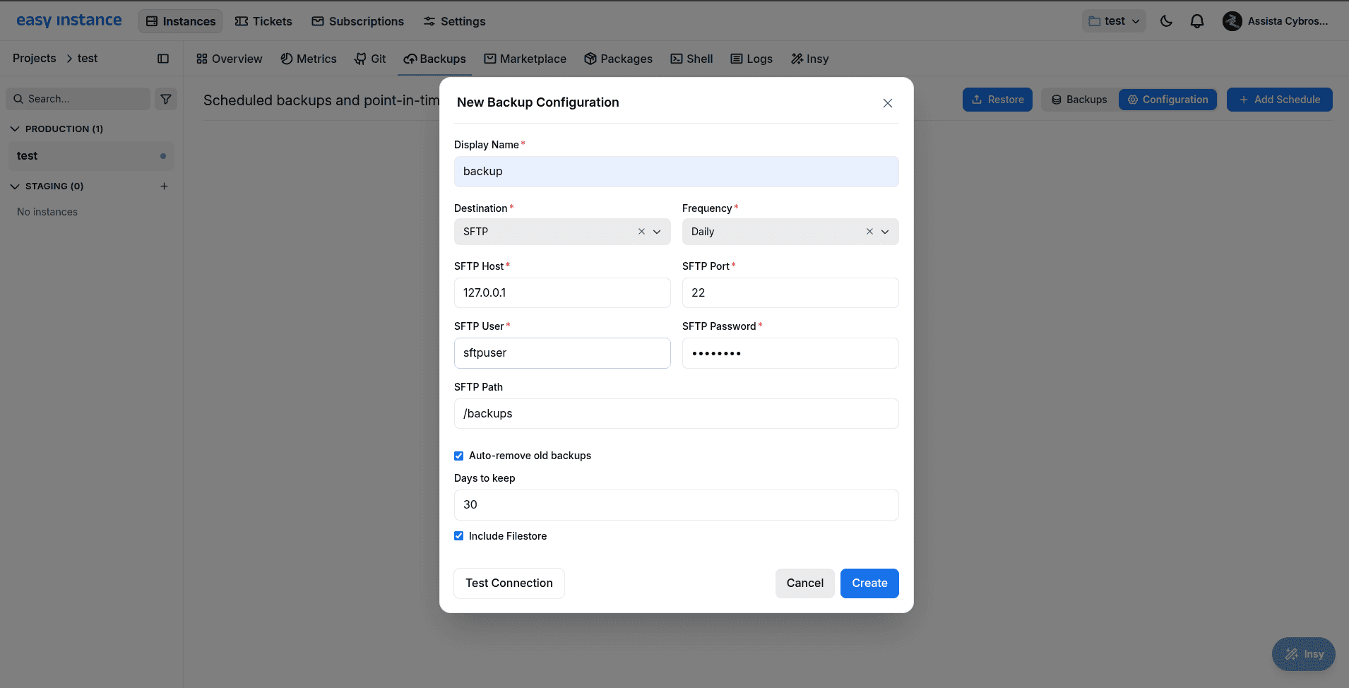 How to Configure Automatic Database Backup in Easy Instance-cybrosys