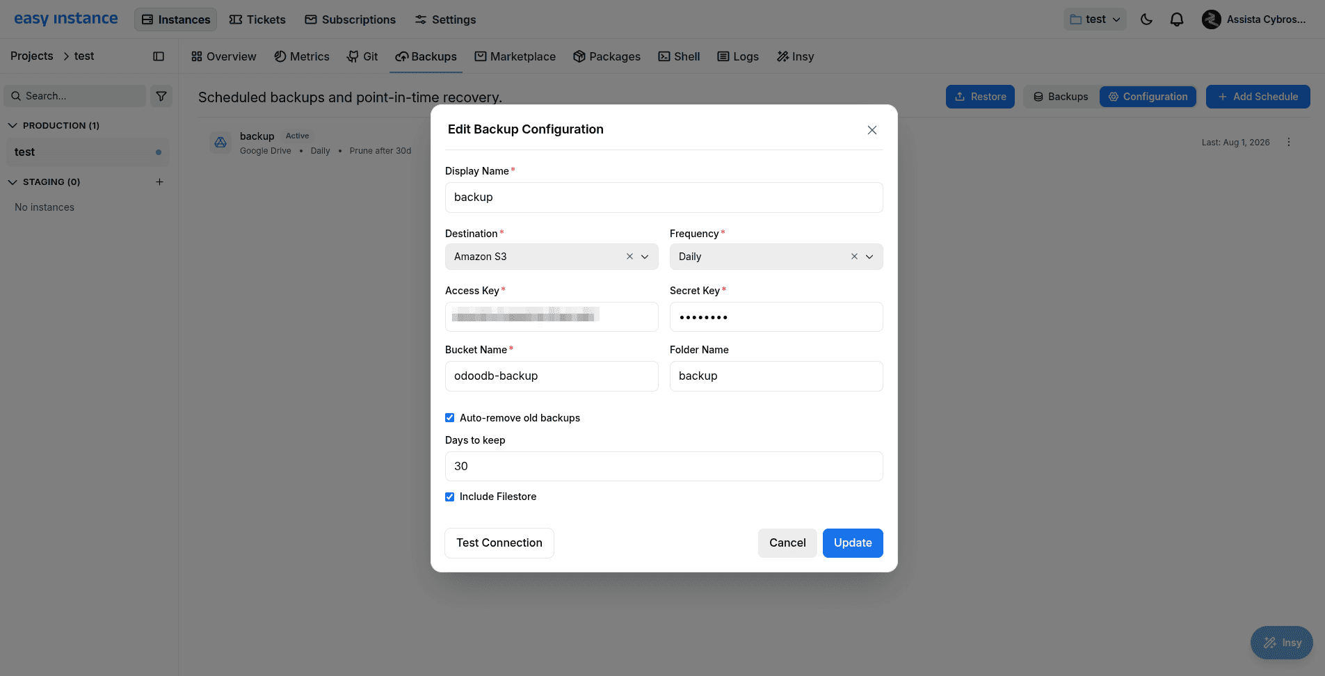How to Configure Automatic Database Backup in Easy Instance-cybrosys