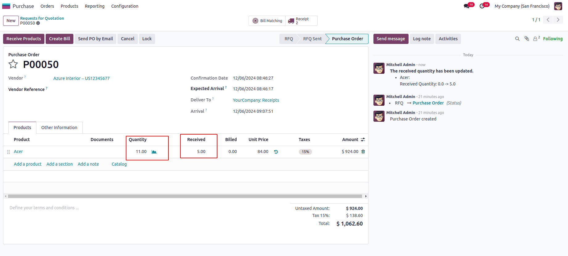 How to Configure Bill Control Policy in Odoo 18 Purchase-cybrosys