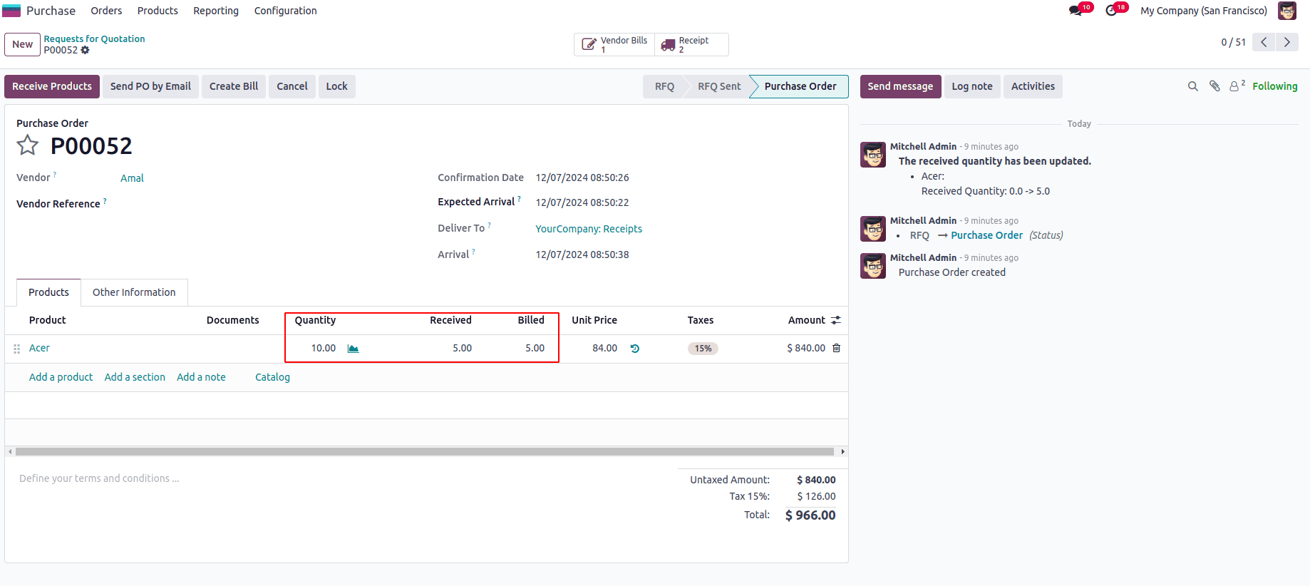 How to Configure Bill Control Policy in Odoo 18 Purchase-cybrosys