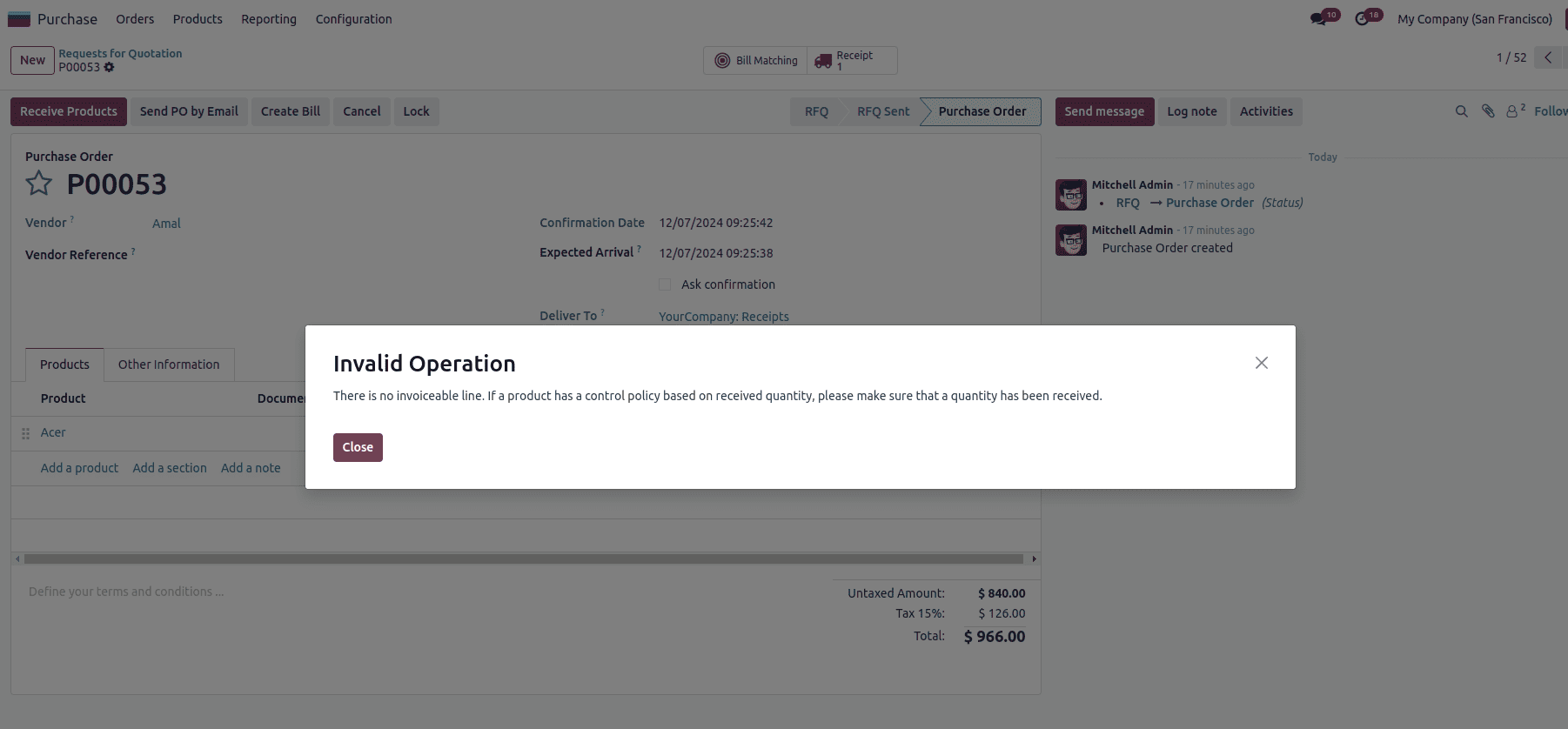 How to Configure Bill Control Policy in Odoo 18 Purchase-cybrosys