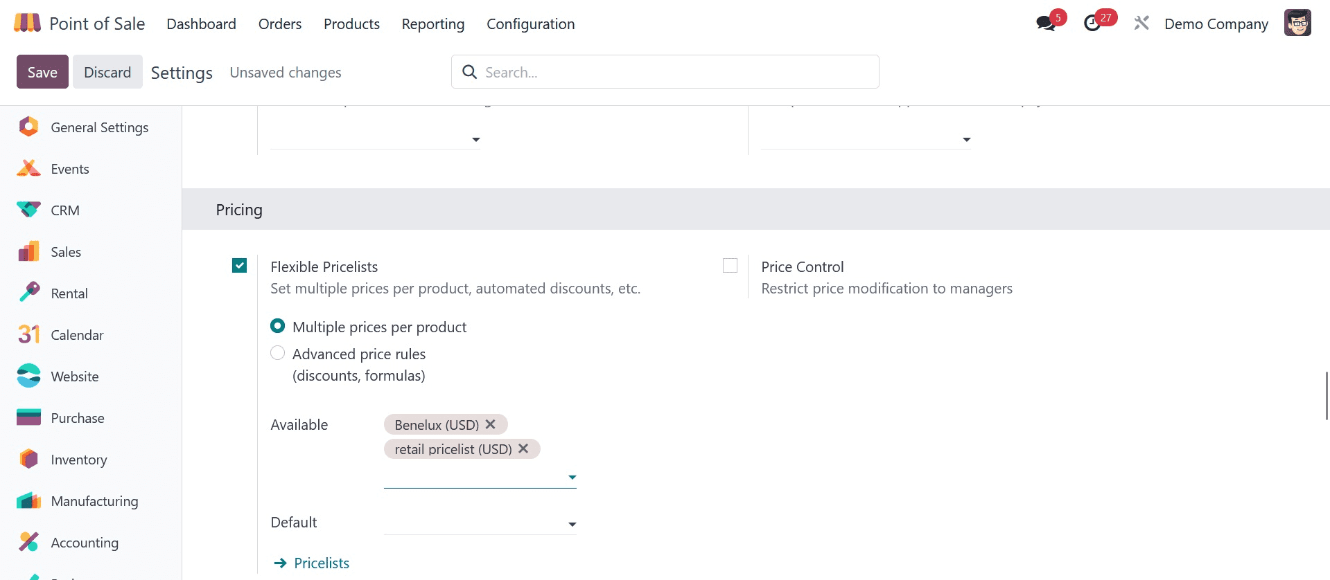 How to Configure Different Pricelist for Different Shops Under the Odoo 17 POS-cybrosys