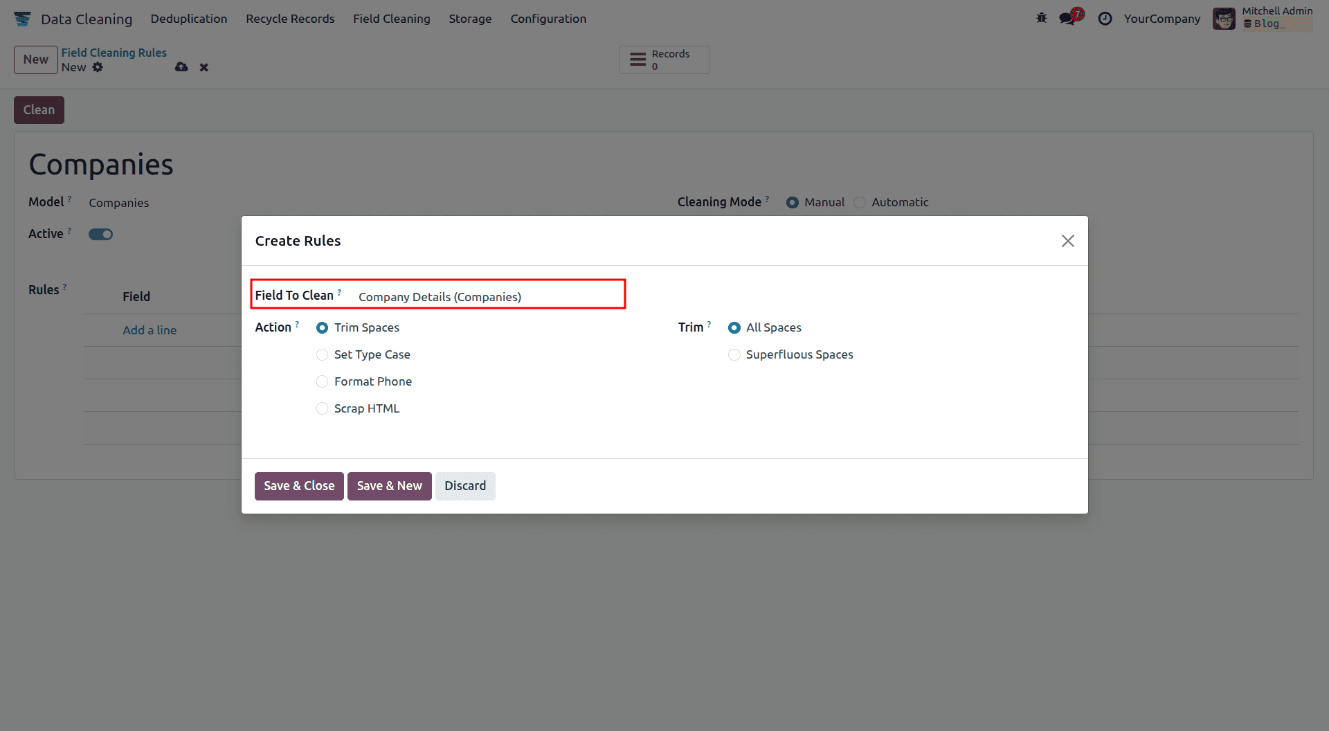 How to Configure Field Cleaning Rules in Odoo 18 Data Cleaning-cybrosys