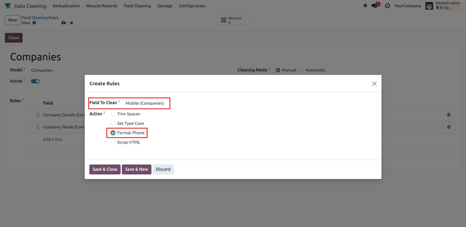 How to Configure Field Cleaning Rules in Odoo 18 Data Cleaning-cybrosys