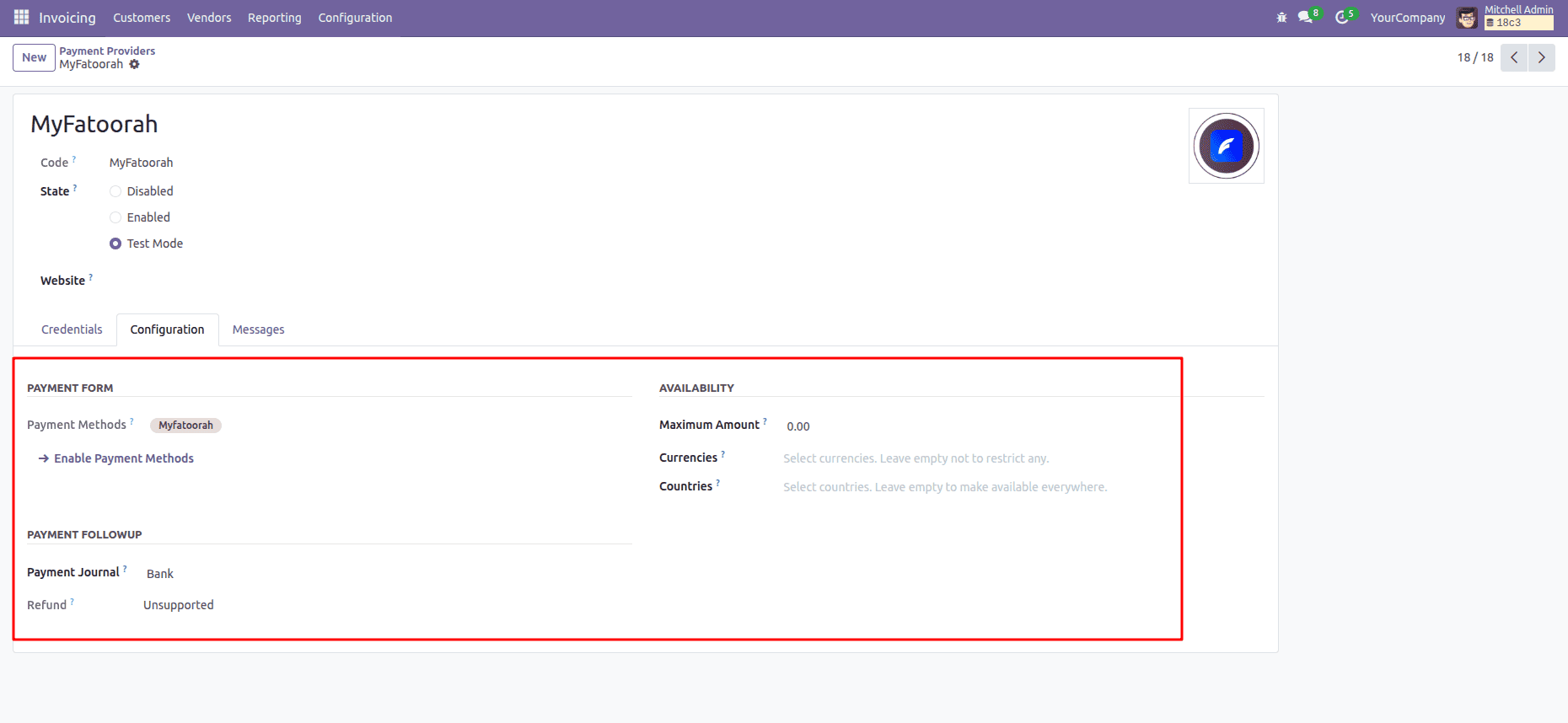 How to Configure MyFatoorah Payment Gateway in Odoo 18-cybrosys