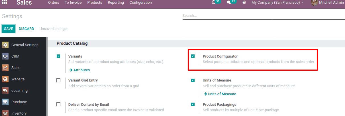 configure products in odoo 14