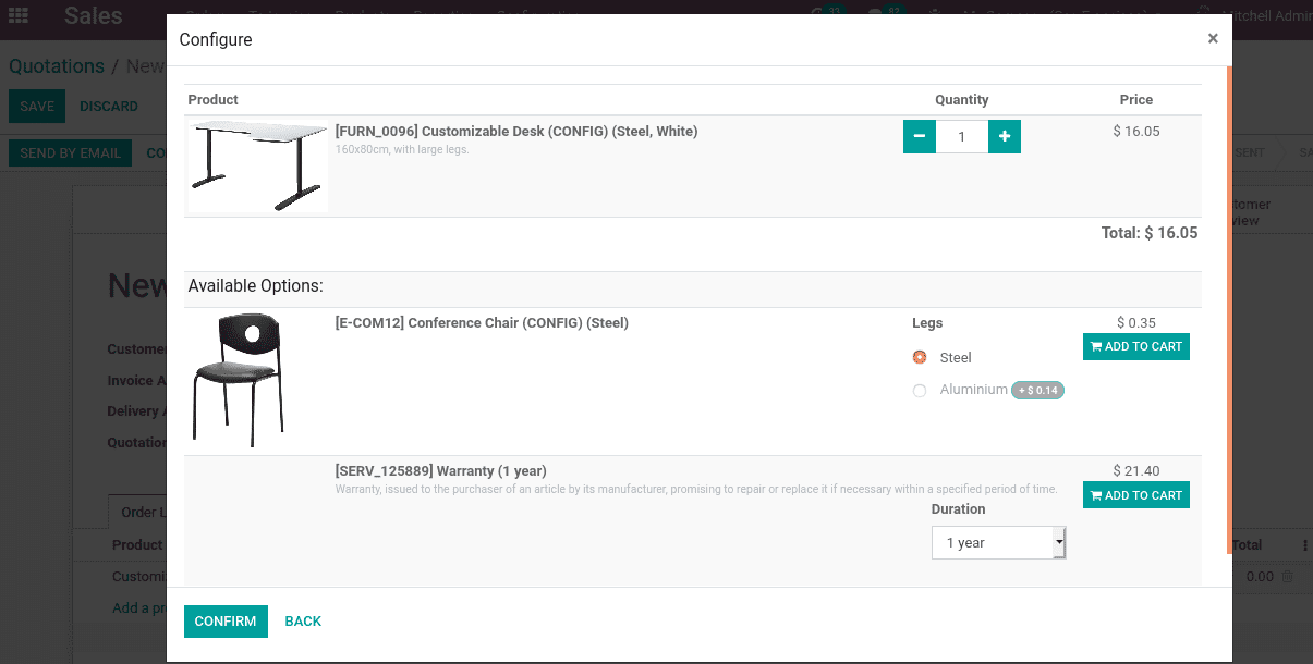 configure products in odoo 14