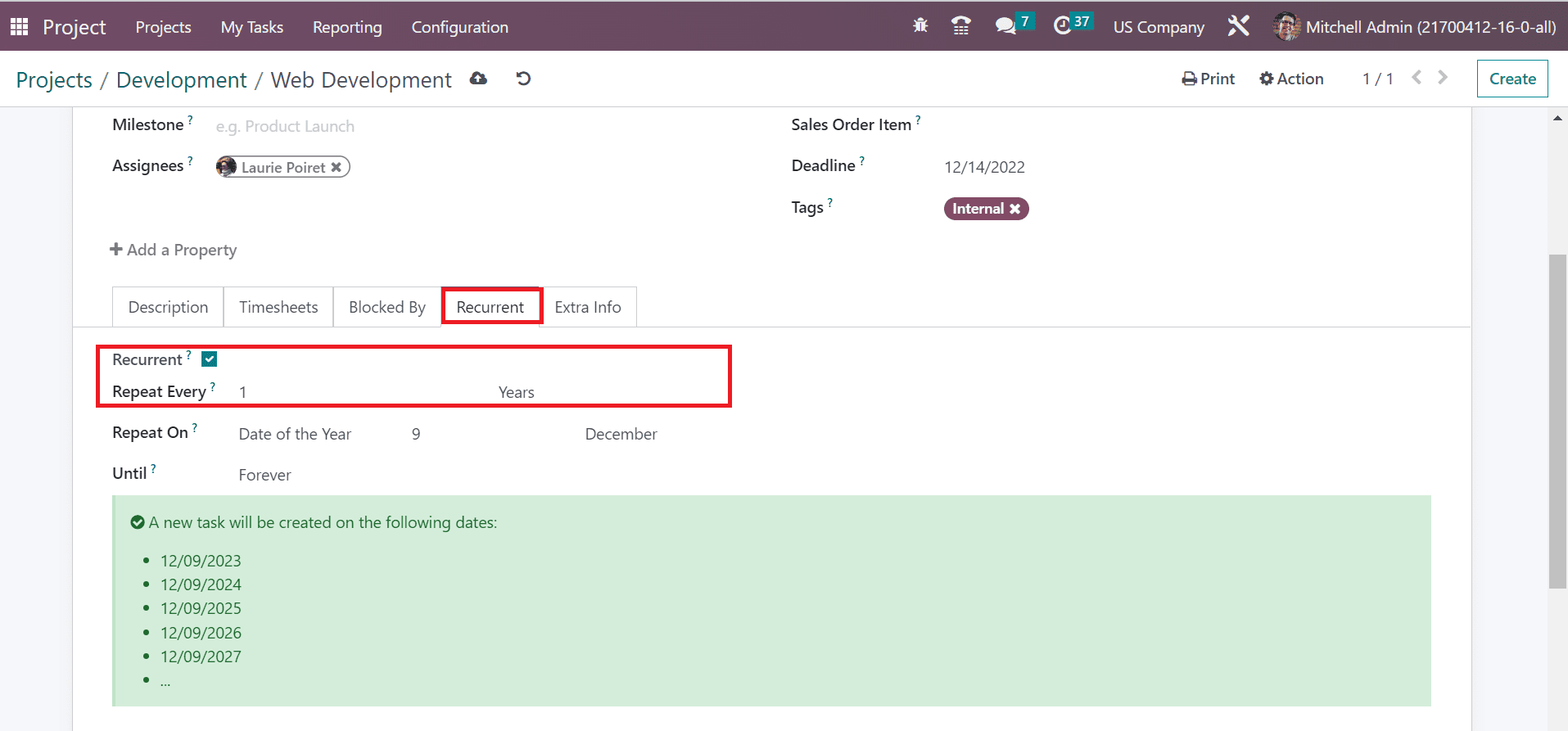 How to Configure Projects in a Usa Company Using Odoo 16?