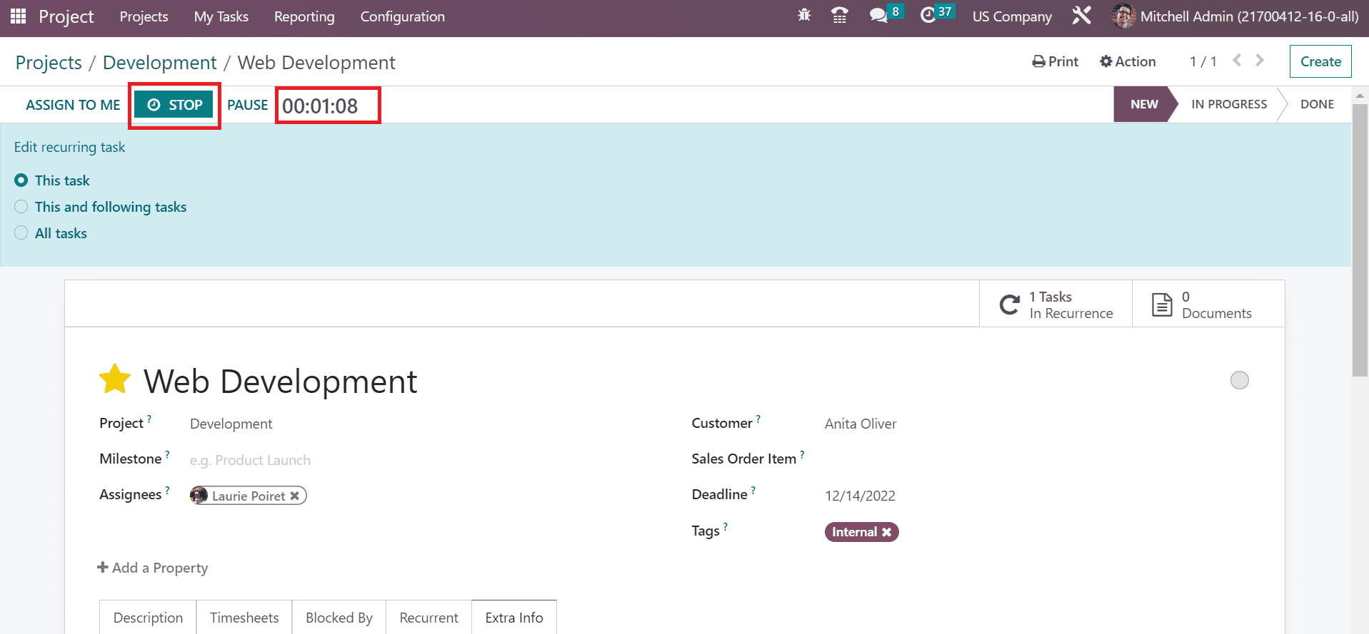 How to Configure Projects in a Usa Company Using Odoo 16?