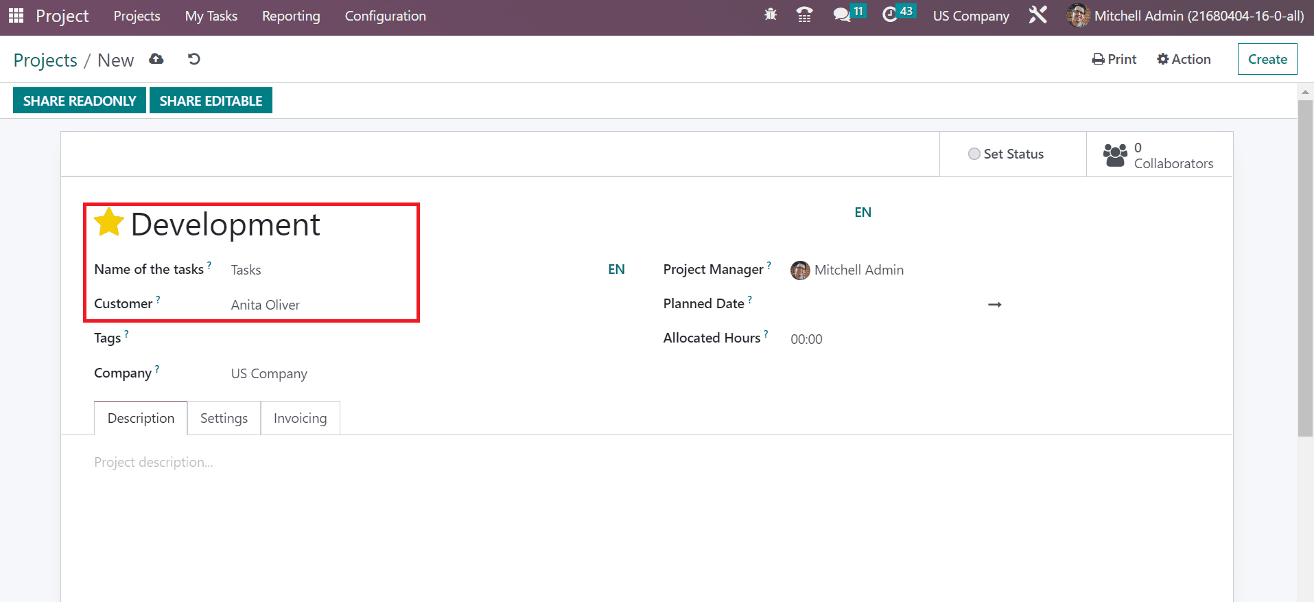 How to Configure Projects in a Usa Company Using Odoo 16?