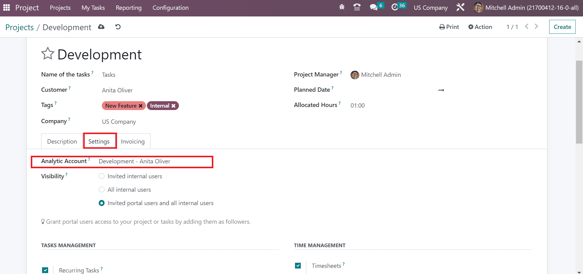 How to Configure Projects in a Usa Company Using Odoo 16?