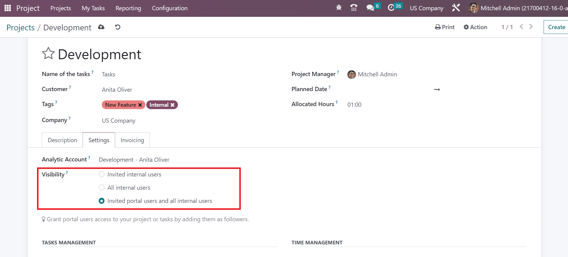 How to Configure Projects in a Usa Company Using Odoo 16?