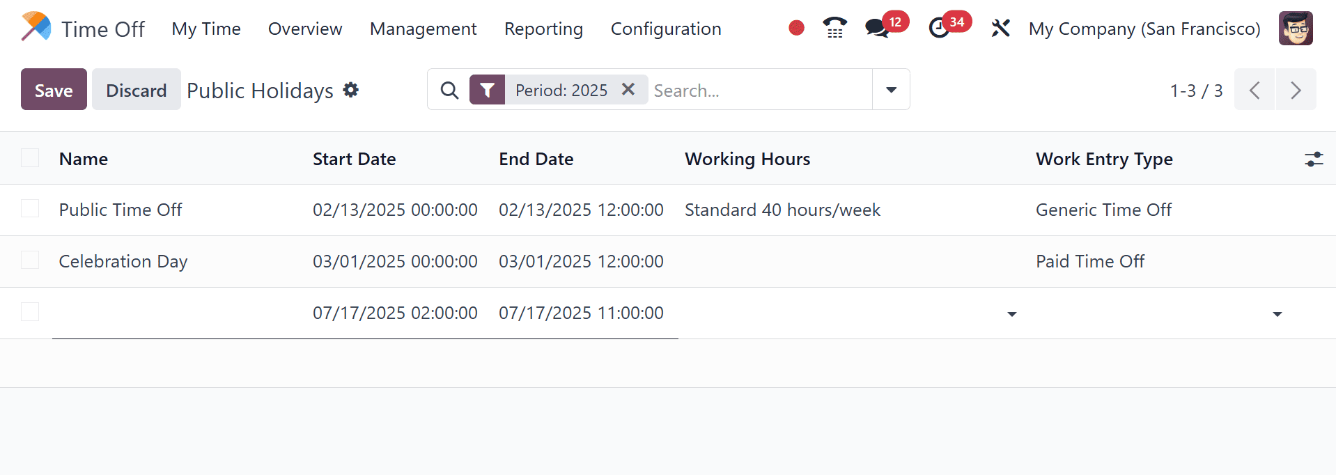 How to Configure Public Holidays and Mandatory days in Odoo 18 TimeOff-cybrosys