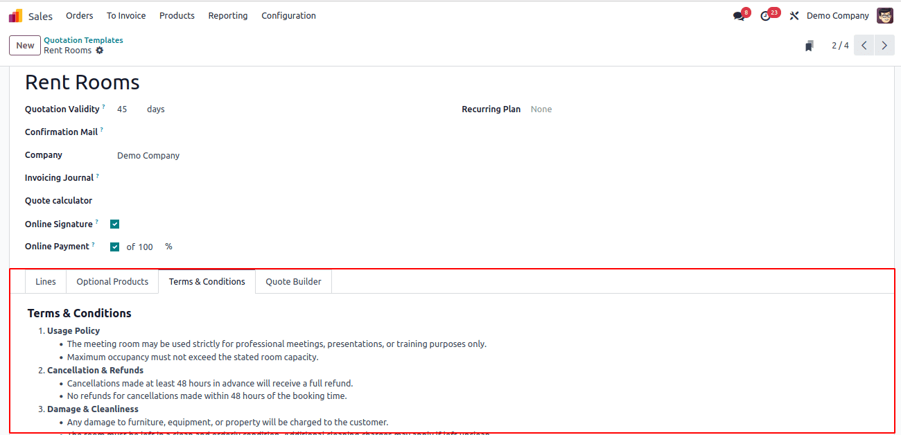 How to Configure Rental Quotation templates in Odoo 18-cybrosys