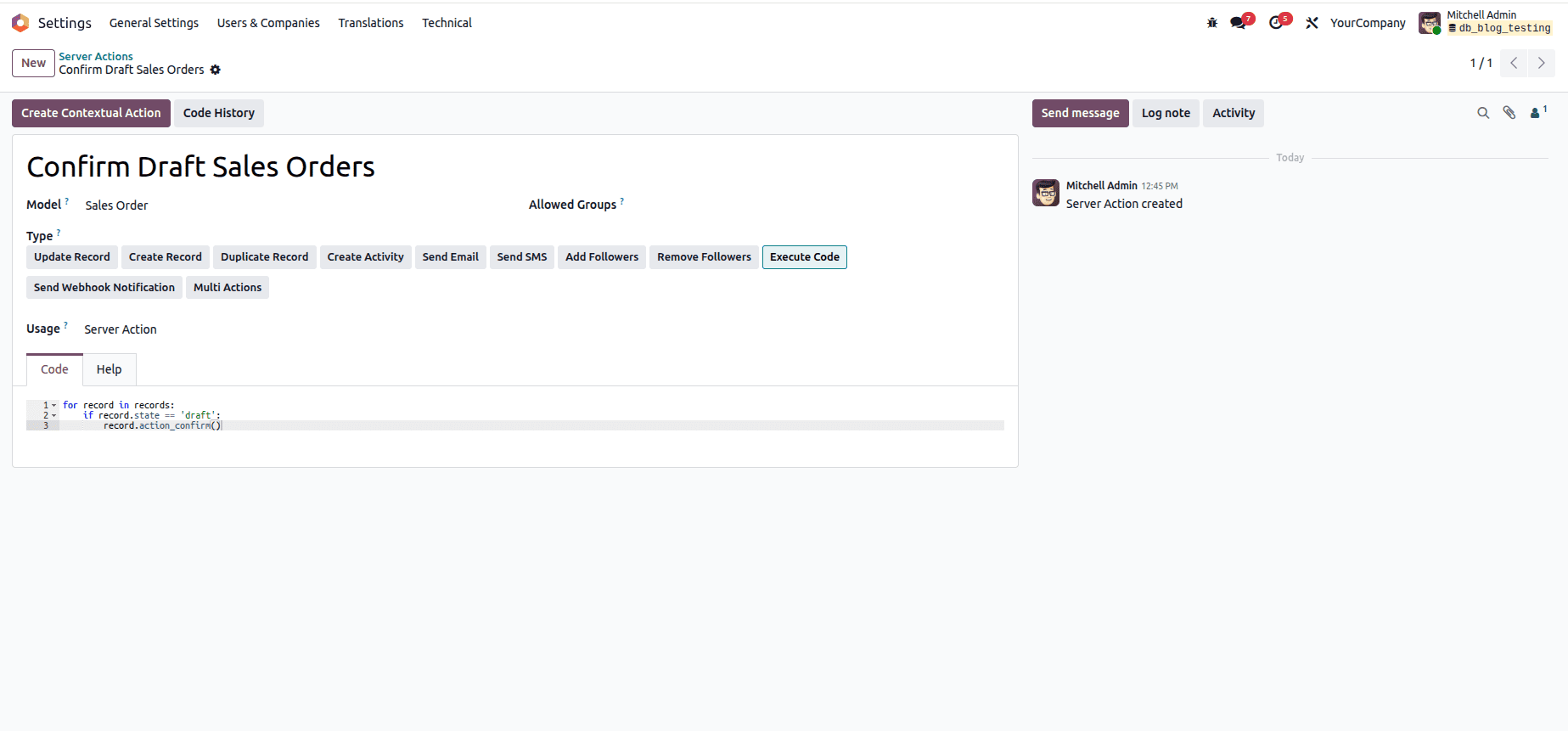 How to Configure Scheduled Actions and Server Actions Through the GUI in Odoo 19-cybrosys