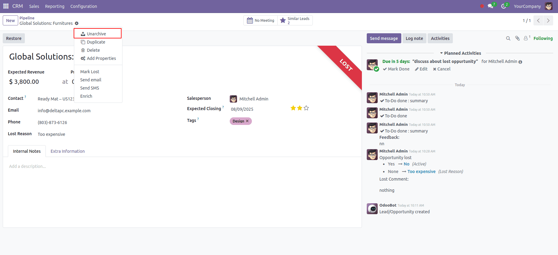 How to Configure the Lost Reason in Odoo 18 CRM-cybrosys