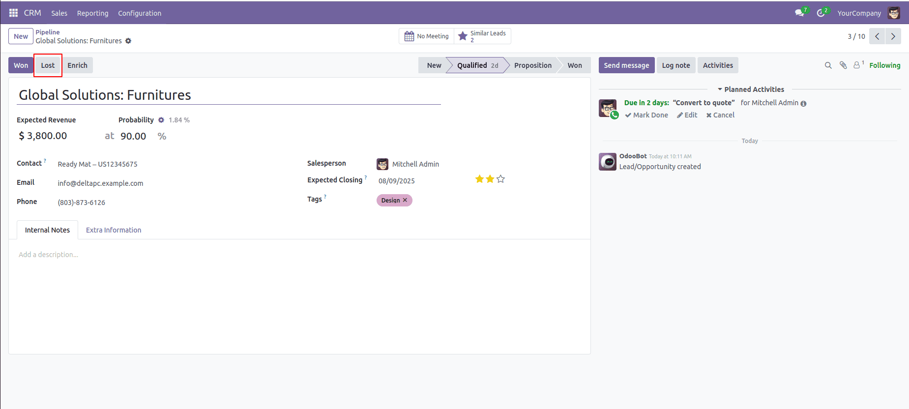 How to Configure the Lost Reason in Odoo 18 CRM-cybrosys