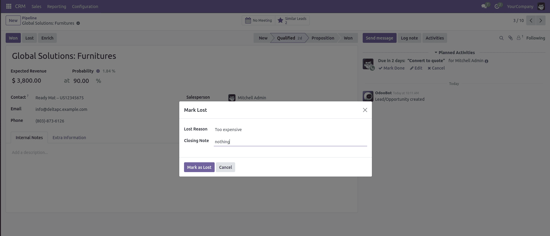 How to Configure the Lost Reason in Odoo 18 CRM-cybrosys