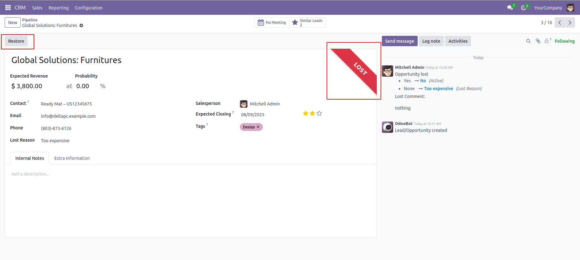 How to Configure the Lost Reason in Odoo 18 CRM-cybrosys